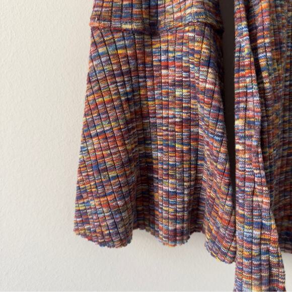 Anthropologie Akemi + Kin Rainbow Multicolor Knit Top long bell sleeves ribbed S - Picture 6 of 11